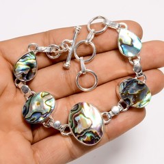 Natural Abalone Shell Gemstone 925 Silver Handmade Bracelet 6-8″ ARB-1573