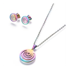 Stainless Steel Set Stud Earring Pendant Necklace Round 17.7″ Pin 0.8mm P478