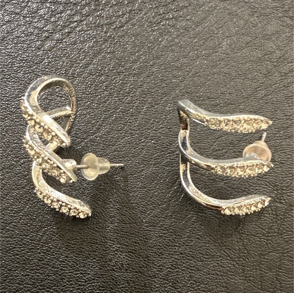 Silver Tone Clear Rhinestone Pavé Cluster Climber Stud Earrings Push Back