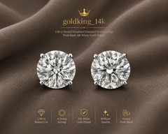 2ct Round Simulated White Diamond Stud Earrings Push Back 14k White Gold Plated
