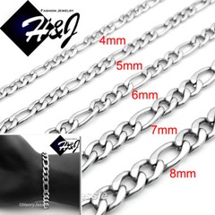 7″-11″MEN WOMEN Stainless Steel 4/5/6/7/8mm Silver Figaro Link Chain Bracelet