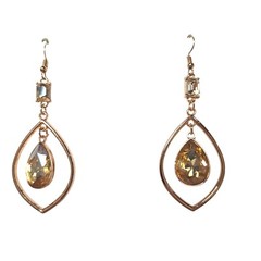Gold-Tone Teardrop Dangle Earrings With Faceted Amber-Colored Crystals & Clear A