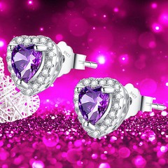 Sterling Silver 1.0 cttw Simulated Amethyst Heart Shaped Stud Earrings