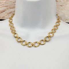 Lauren Conrad LC Gold Tone Hammered Open Circle Link Statement Necklace 16-18in