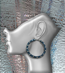 Blue Jean Demin Silver Rhinestone Stud Stylish Round Hoops Fashion Earrings