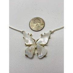 Croft & Barrow Butterfly Necklace Womens 16in Silver Mother of Pearl Iridescent