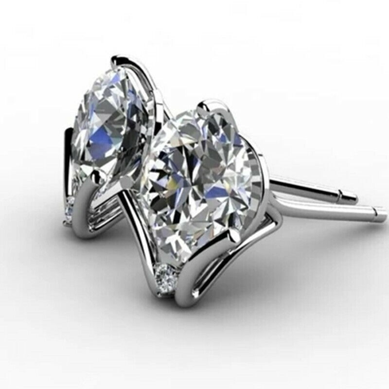 Beautiful New Silver Plated Clear White 7mm Round Chevron Set CZ Stud Earrings