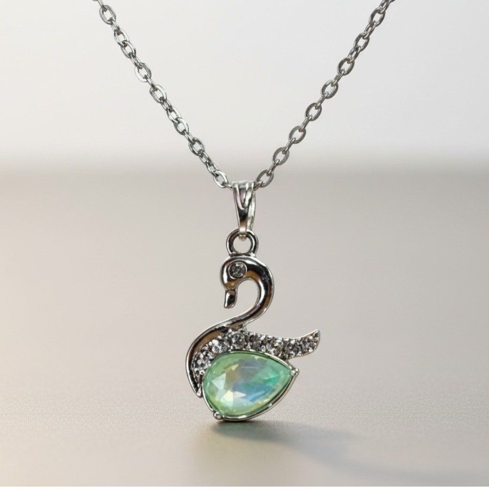 Swan Shaped Pendant with Silvery Inlaid Colorful Teardrop Crystal Necklace