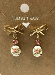 Vintage Style 18K Gold Plated Rose Bow Austrian Crystal Dangle Earrings Romantic