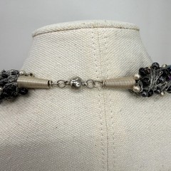 Wire Wrapped Pearl Beaded Statement Necklace Black Silver Toned Artsy Bold