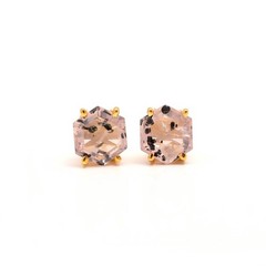 100% Natural Pink Dot Quartz Hexagon Stud Earring Gold Fill Solid Silver Jewelry