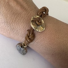 Brown Leather Stone Charm Bracelet Womens 7 Inch I Heart Santorini Travel