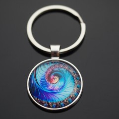 Fibonacci Spiral Fractal Sacred Geometry Glass Cabochon Dome Keychain
