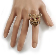 Citrine Crystal Leopard Stretch Ring In Aged Gold Plating – 30mm Long – 7/8 Size