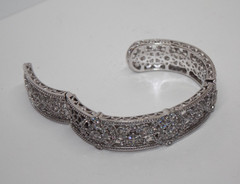 Judith Ripka Sterling Silver Openwork CZ Kick Cuff Bracelet 6.75″ [125GRA]