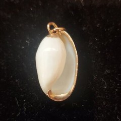 1 inch x .5 inch White Shell Pendant with Gold Tone Details No Chain