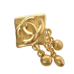 CHANEL 96P Coco Mark Dangle Clip Earrings Gold Tone Vintage CC Logo Rare