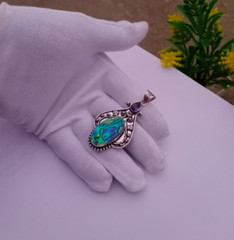 Natural 92.25 Abalone Gemstone, Amethyst silver plated pendant | boho pendant