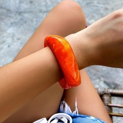 Acrylic Bangle Bracelet Women Geometric Irregular Wide Open Round Layer Jewelry