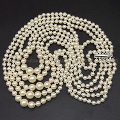 5 Rows 6-12mm Round Creamy White Shell Pearl Imitation Pearl Necklace 18-22”