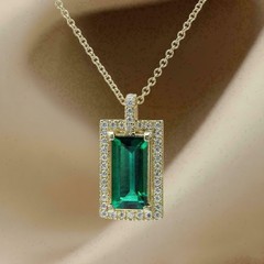 2 Ct Baguette Cut Simulated Green Emerald Women’s Pendant 14K Yellow Gold Plated