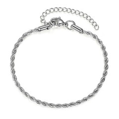 2/3/4/5mm 7inch+2inch extender Rope Chain Bracelet Mens Womens Stainless Steel