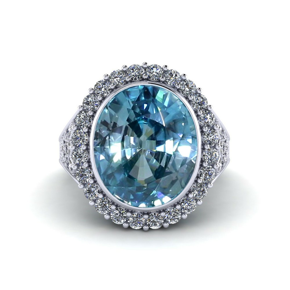 Halo 925 Silver Women’s Blue Zircon & White CZ 8.70 CT Fantastic Filigree Ring