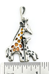 Gdansk Baltic amber and Sterling Silver Mother and Baby Giraffe Pendant