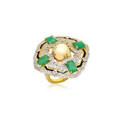 Opal Diamond Ring,Emerald Pave Diamond Ring, Pave Diamond Ring Jewelry.Emerald