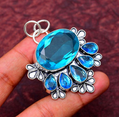 Blue Topaz Gemstone 925 sterling silver Handmade Pendant jewelry 2.16″