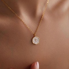 Small Cross Necklace for Women, Dainty 14K Gold Plated 14mm, pearl white