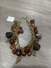 Fall Time Bracelet Brown Red Leaves Lia Sophia Gold Tone 8″ Bracelet