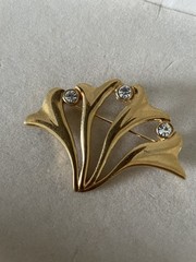 Signed Calla Lily ~ Gold Plated & Clear Stone Brooch ~ by Moritz