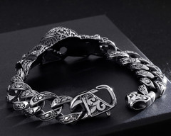 Mens Titanium Steel ID Bracelet Silver Cuban Link Chain Gothic Punk 21.5cm