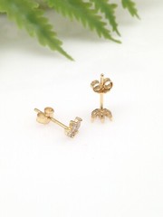 Marquise Cz Three Stone Stud Earrings 925 Sterling Silver Dainty Post 4.5mm Gold