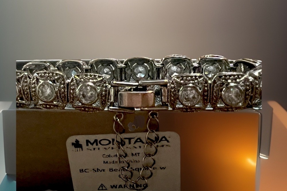 Montana Silversmiths Silver Bead and Crystal Square Link Bracelet BC61503CZ