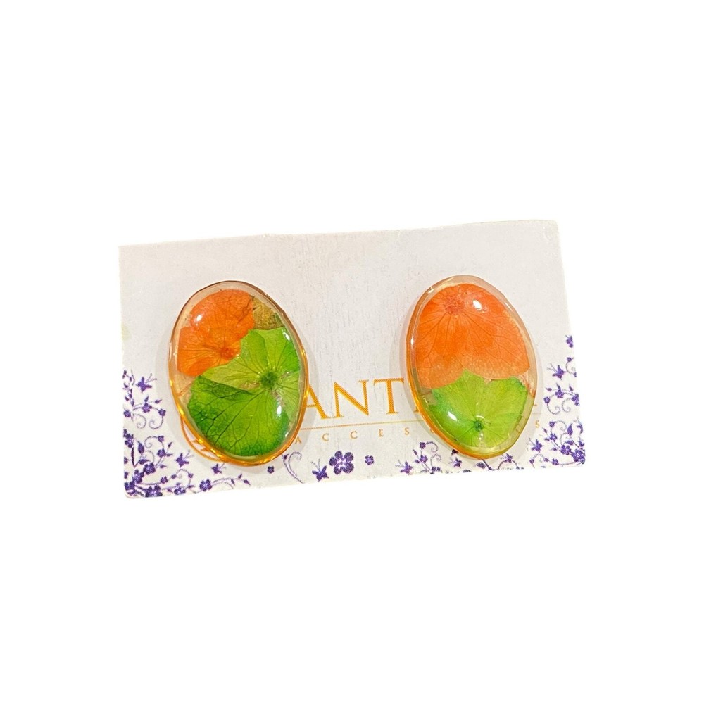 Pressed Flowers Stud Earrings UM Orange and Green University of Miami Canes