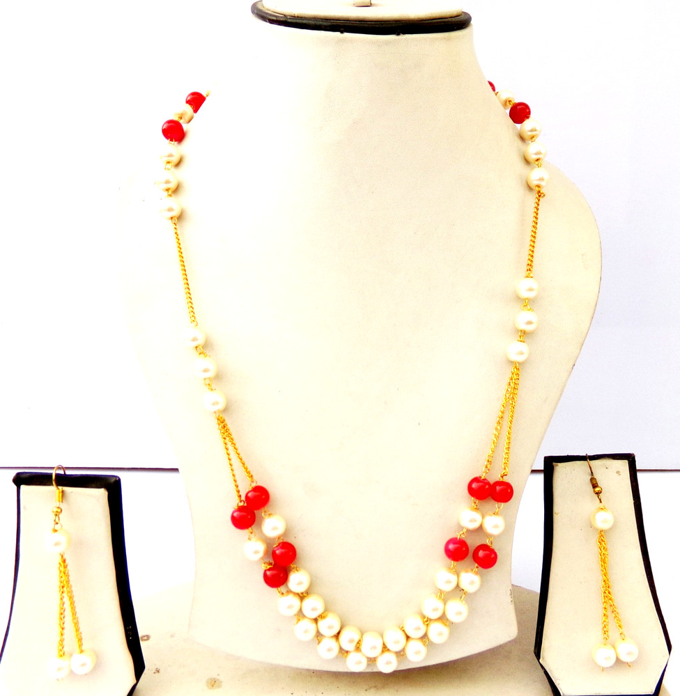 Indian Bollywood Gold Plated Pearls Mala Bridal Necklace Earrings Jewelry Set