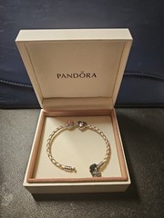 Pandora Single Champagne Leather Bracelet-size 6 in And 2 Disney Charms