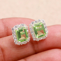 100% Natural Peridot Octagon Stud Earring 925 Sterling Silver Moissanite Jewelry