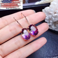 Oval Amethyst Silver Plated Ear Hook Drop Dangle Earrings Jewelry Lab-Creat A 44