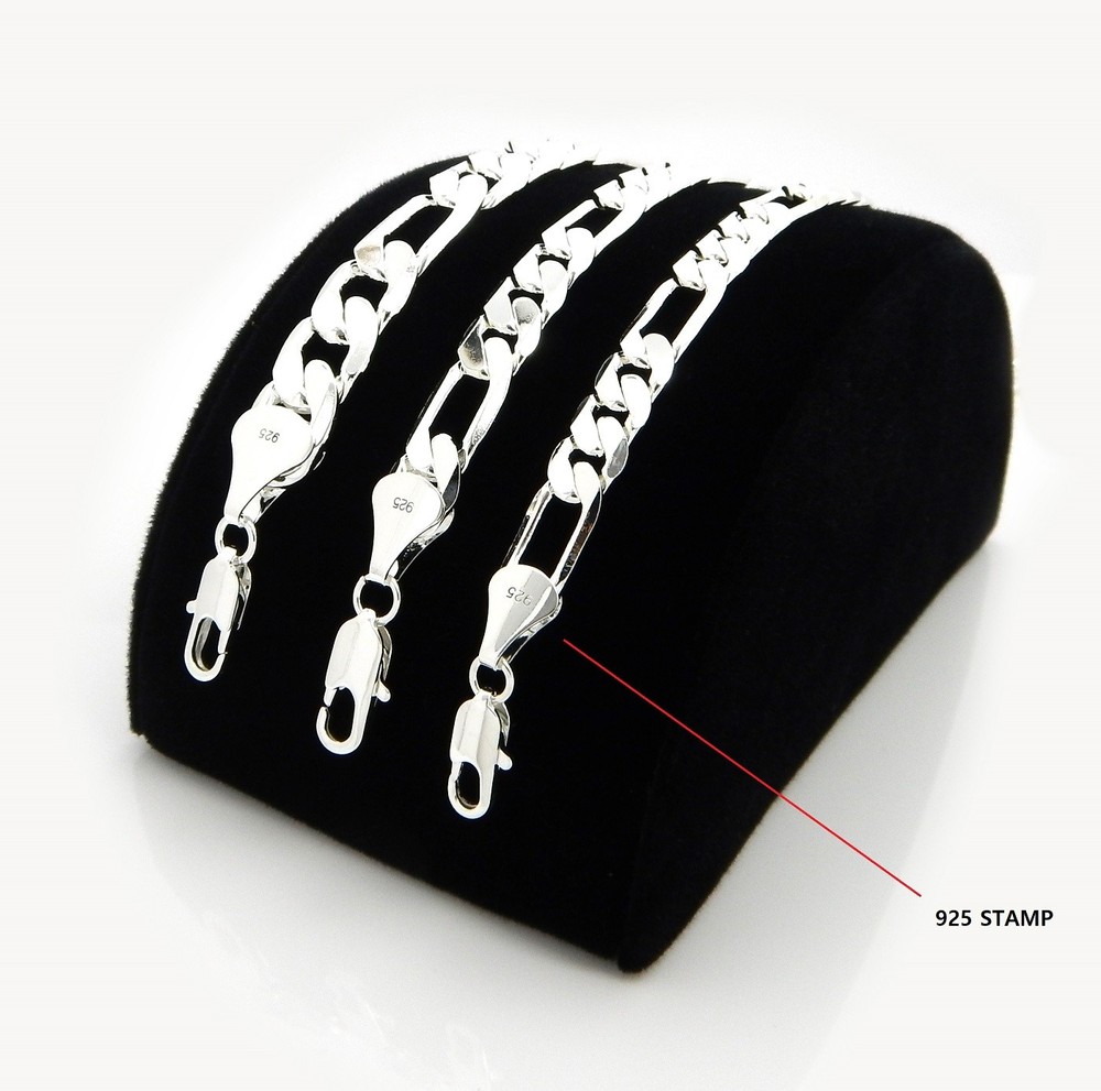 Mens Italian Figaro Link Chain Necklace Bracelet 925 Stamp Silver Plated