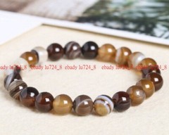 Natural 6/8/10/12mm Multicolor Striped Agate Gemstones Round Beads Bracelet 7.5″