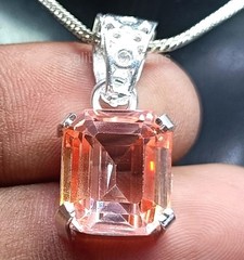 Natural Peach Sapphire 20.20 Ct IGL Emerald Cut 925 Solid Pendant IGL Gems 5JSP