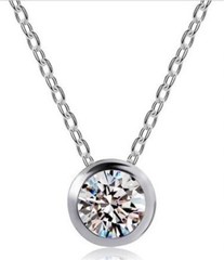 925 Sterling Silver Solitaire Bezel Set 7-1/2mm CZ Pendant with 18″ chain