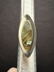 Vintage 70’s Abalone Modernist Silver Tone Adjustable Steel Ring Size Q.5 8.5