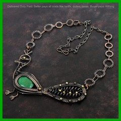 Zambian Emrald Gemstone Chain Wire Wrapped Peacock Sister Trendy Necklace Copper