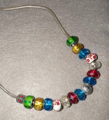 Silver Tone Snake Chain Necklace Multicolor Round Glass Bead Charms