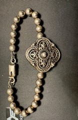 925 Sterling Silver Beaded Dangle Charm Bracelet 7 1/2in