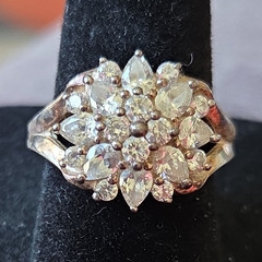 Sterling Silver 925 Round White Cubic Zirconia Cluster Ring Size 7 Silver